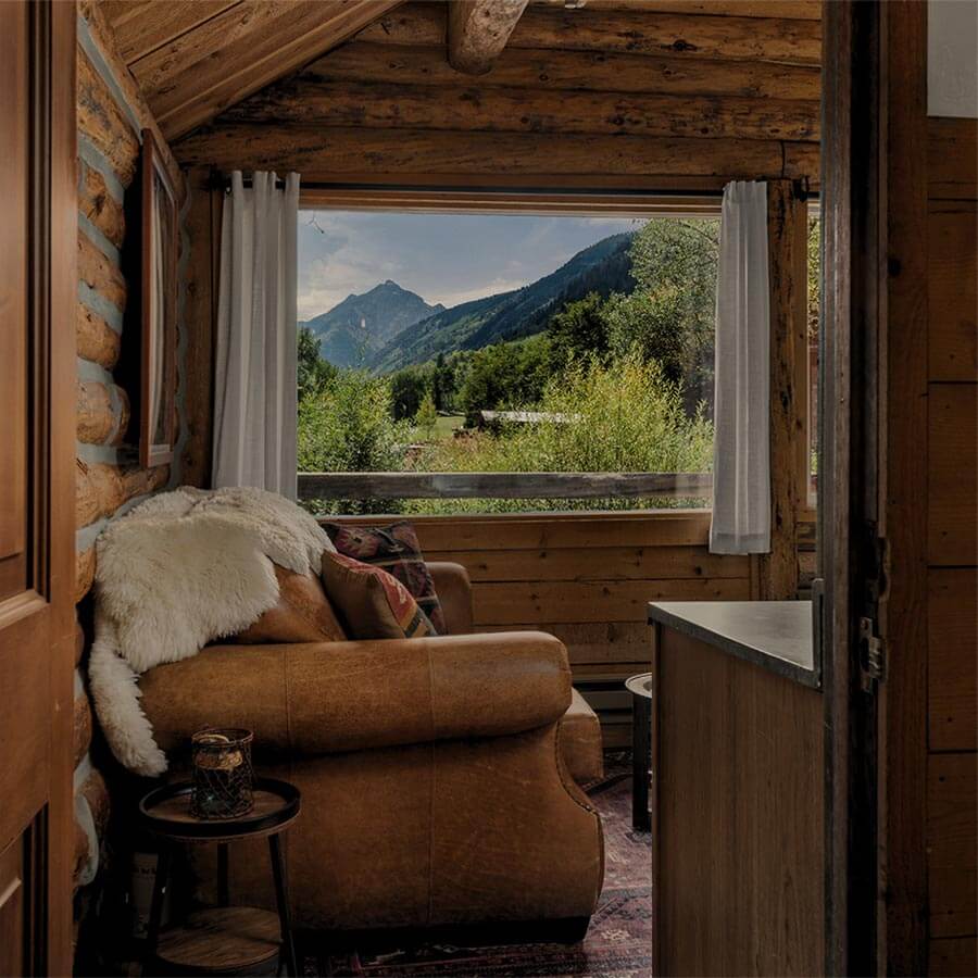 View of mountains from cabin window